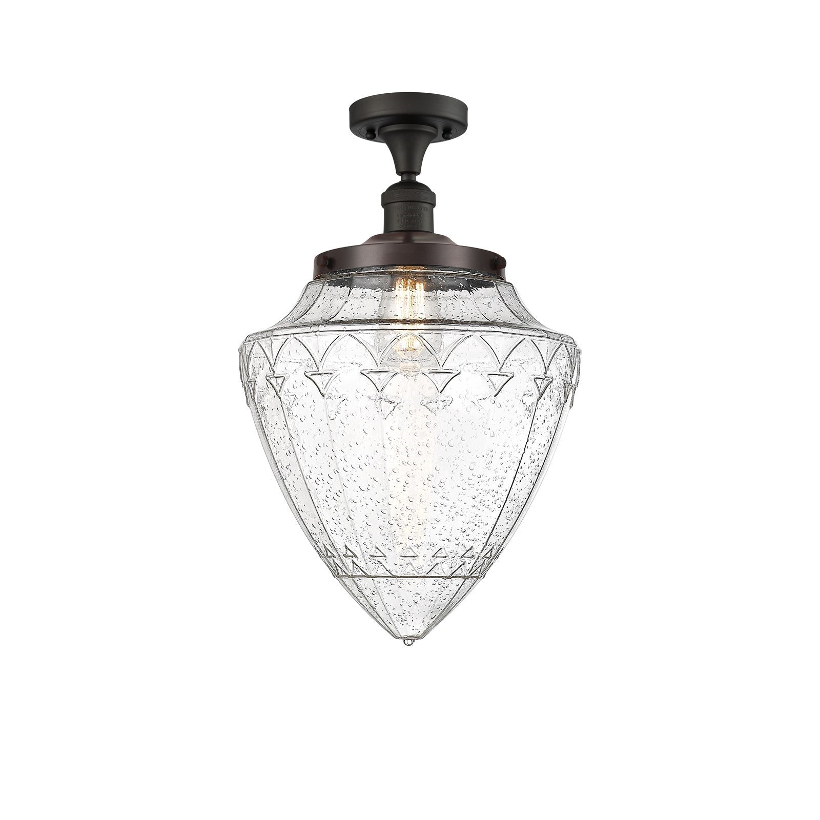 Innovations Lighting Bullet 12in 1-Light Semi-Flush Mount | Industrial Oil Rubbed Bronze Steel and Seedy Glass Schoolhouse | Model 517-1CH-OB-G664-12