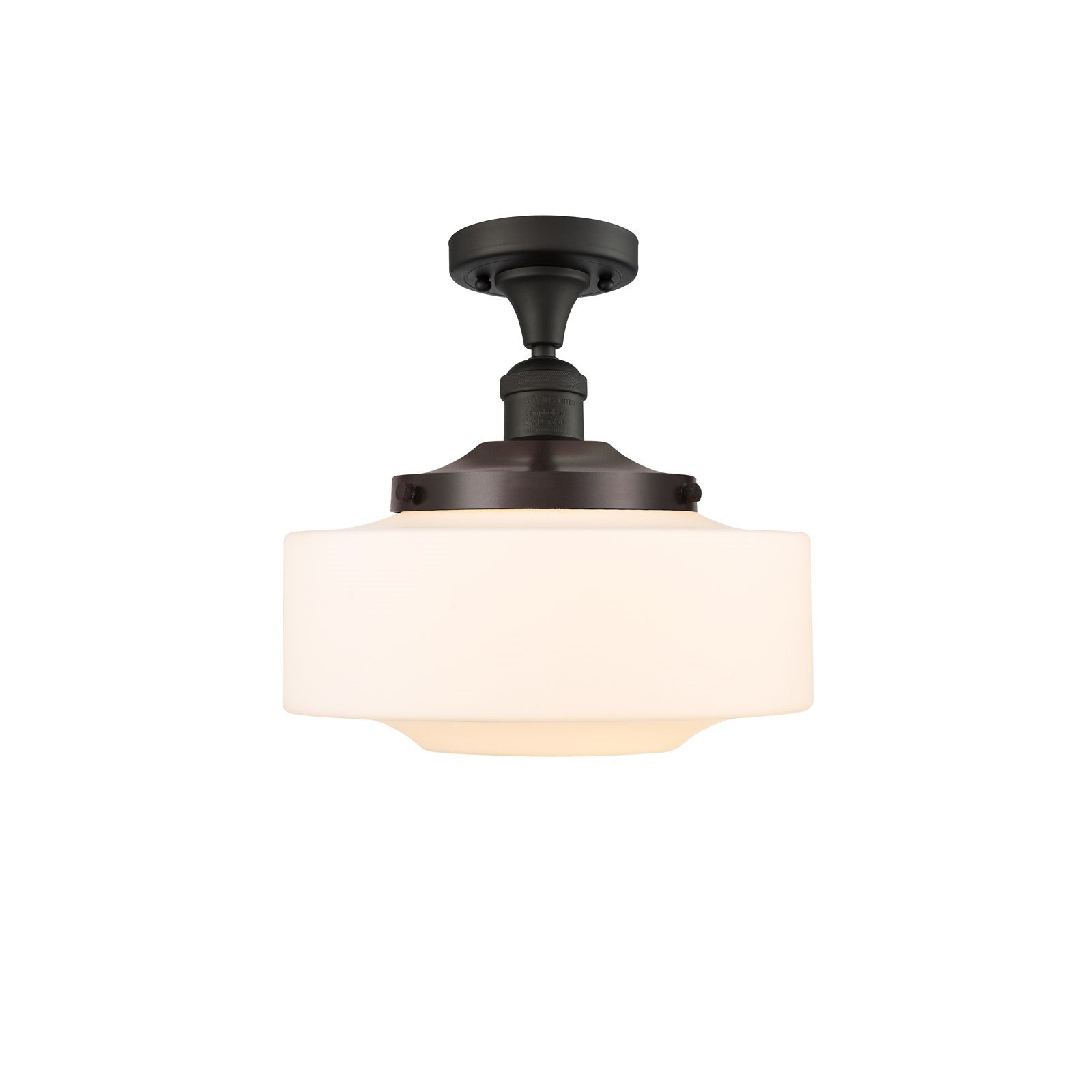 Innovations Bridgeton 12in 1-Light Semi-Flush Mount | Traditional Oil Rubbed Bronze Steel and Matte White Frosted Glass | Model 517-1CH-OB-G691-12-LED