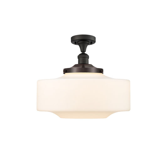 Innovations Bridgeton 16in 1-Light Semi-Flush Mount | Traditional Oil Rubbed Bronze Steel and Matte White Frosted Glass | Model 517-1CH-OB-G691-16-LED