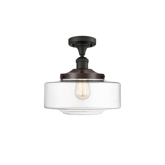 Innovations Bridgeton 12in 1-Light Semi-Flush Mount | Traditional Oil Rubbed Bronze Steel and Clear Glass | Entryway & | Model 517-1CH-OB-G692-12-LED
