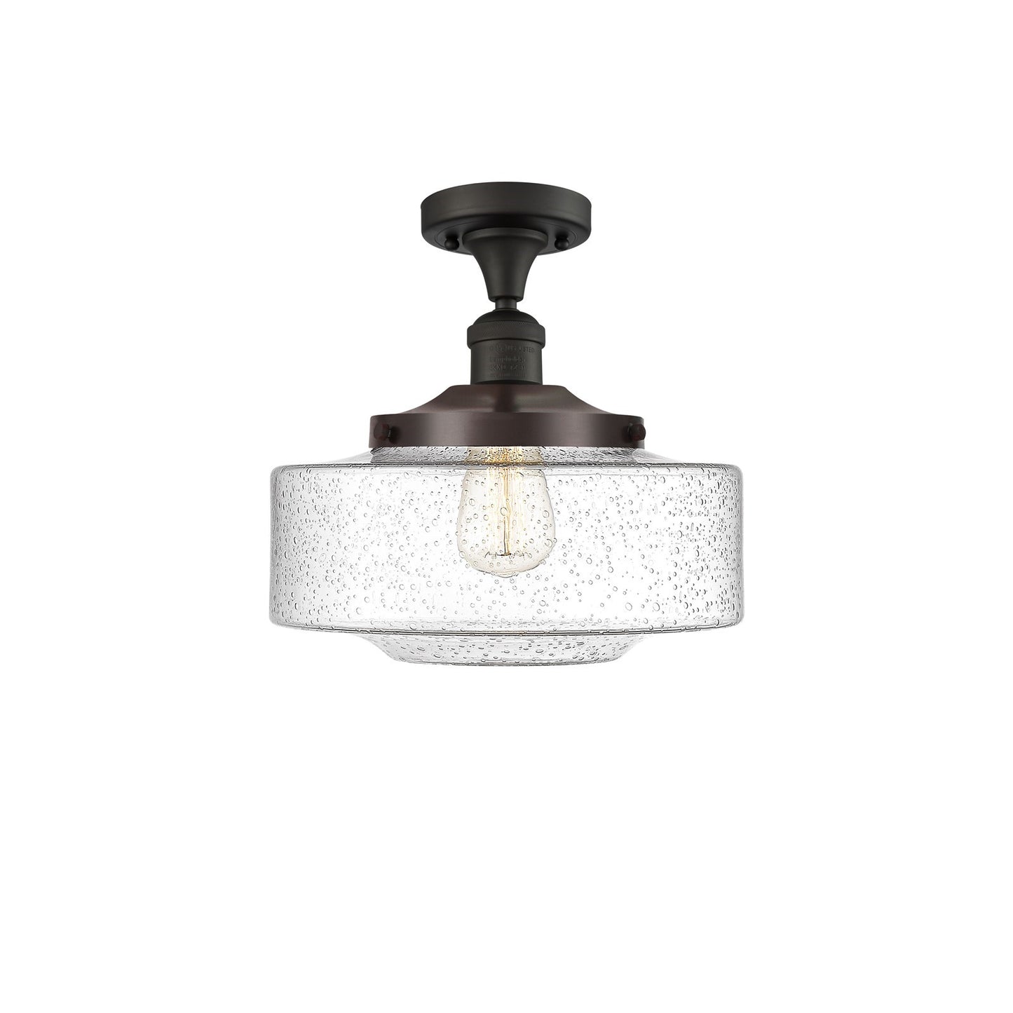 Innovations Bridgeton 12in 1-Light Semi-Flush Mount | Traditional Oil Rubbed Bronze Steel and Seedy Glass | Entryway & Hallway | Model 517-1CH-OB-G694-12