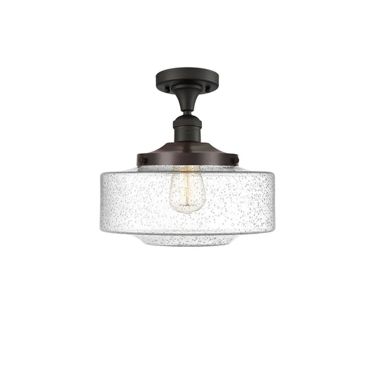 Innovations Bridgeton 12in 1-Light Semi-Flush Mount | Traditional Oil Rubbed Bronze Steel and Seedy Glass Shade | Hallway & | Model 517-1CH-OB-G694-12-LED