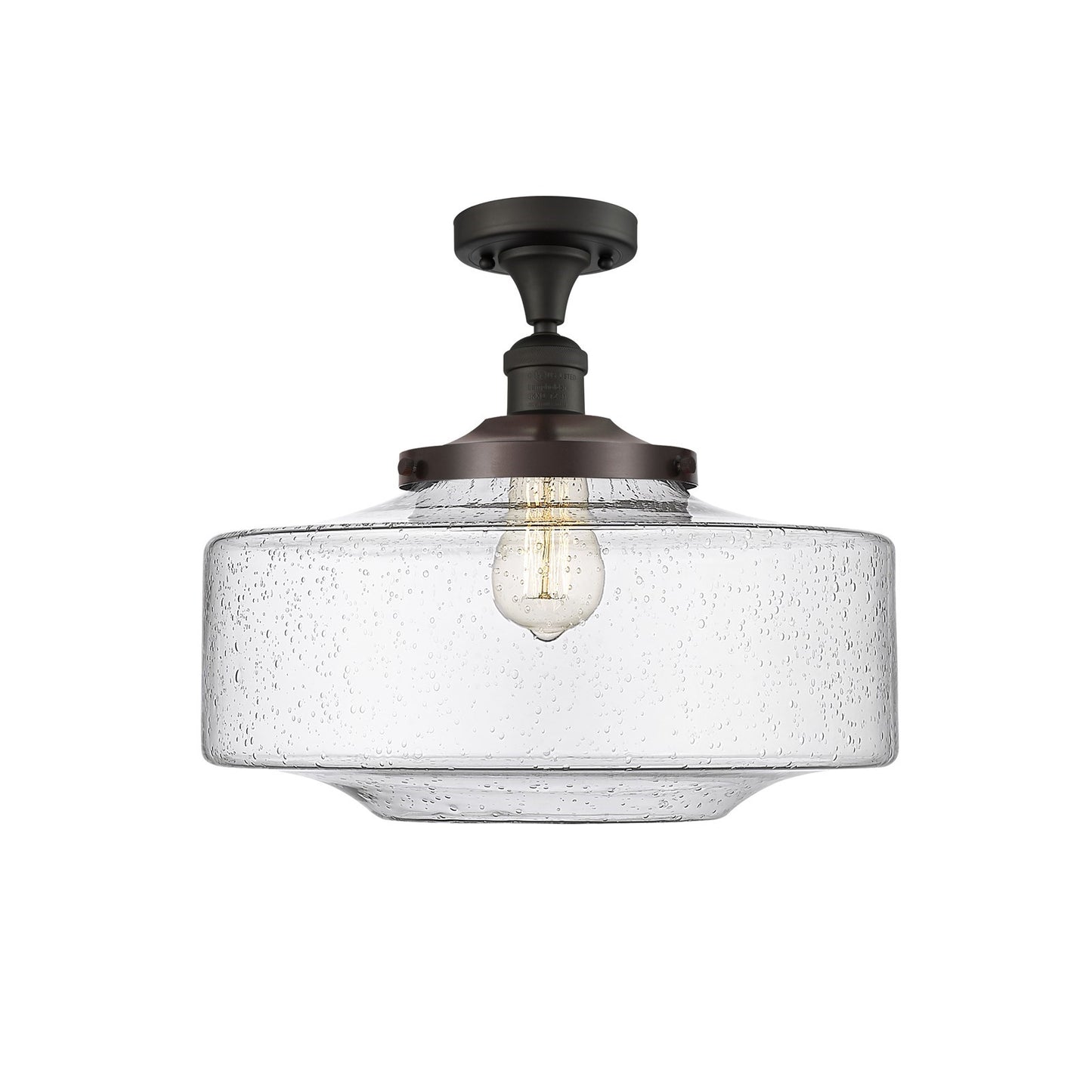 Innovations Bridgeton 16in 1-Light Semi-Flush Mount | Traditional Oil Rubbed Bronze Steel and Seedy Glass | Foyer & Hallway | Model 517-1CH-OB-G694-16-LED
