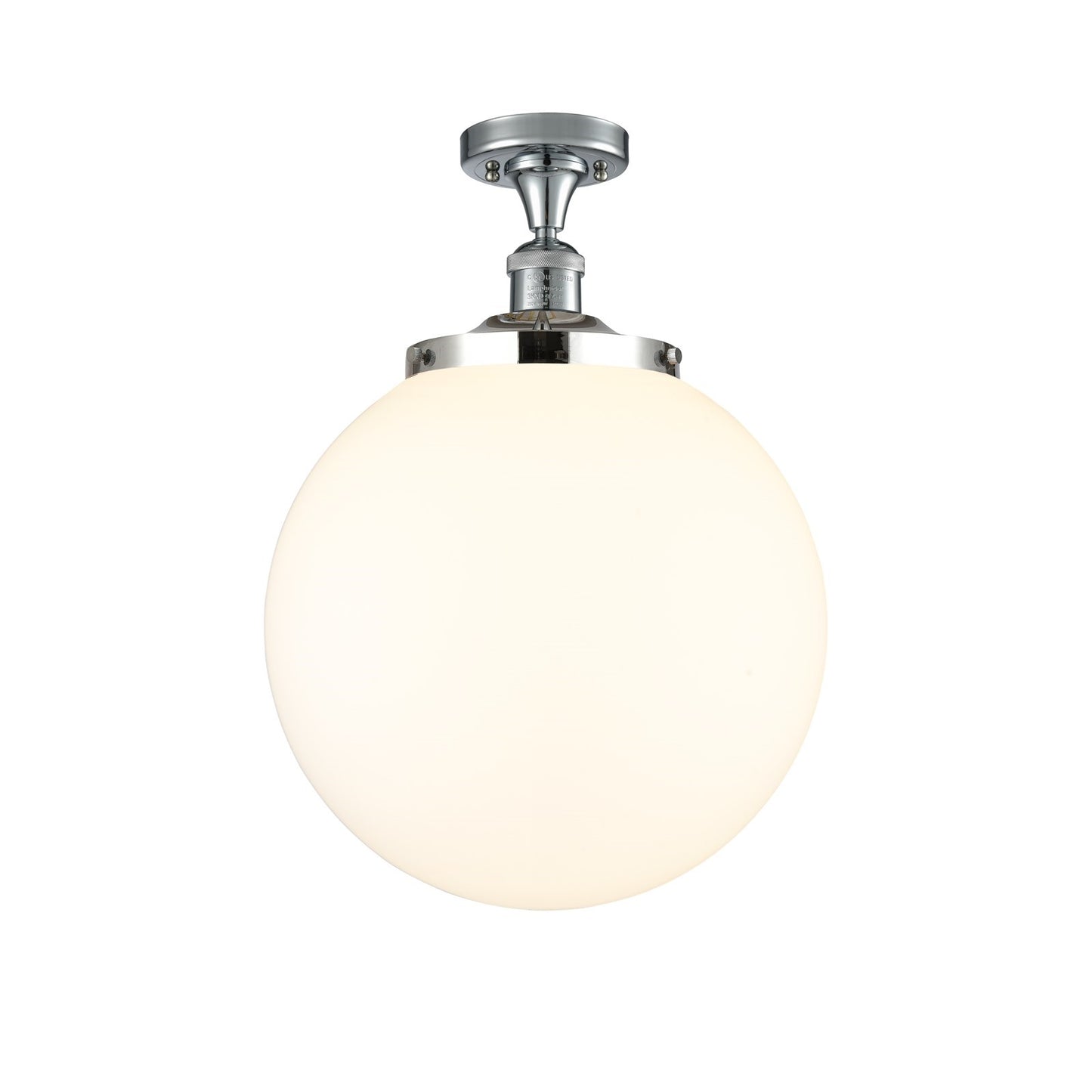 Innovations Beacon 14in 1-Light Semi-Flush Mount | Industrial Polished Chrome Steel and Matte White Frosted Glass | Kitchen & | Model 517-1CH-PC-G201-14