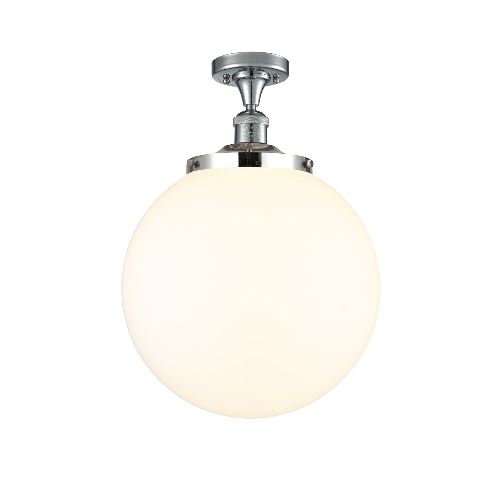 Innovations Beacon 14in 1-Light Semi-Flush Mount | Industrial Polished Chrome Steel and Matte White Frosted Glass | Kitchen & | Model 517-1CH-PC-G201-14