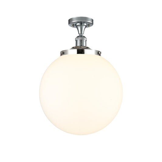 Innovations Beacon 14in 1-Light Semi-Flush Mount | Industrial Polished Chrome Steel and Matte White Frosted Glass | Kitchen & | Model 517-1CH-PC-G201-14