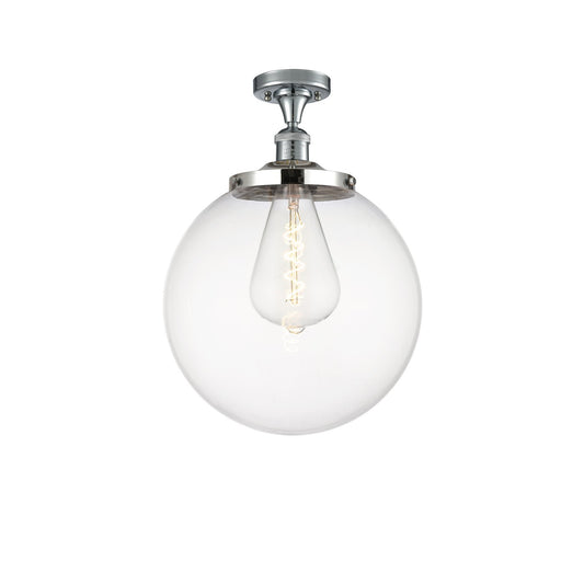 Innovations Beacon 14in 1-Light Semi-Flush Mount | Industrial Polished Chrome Steel and Clear Glass | Hallway & Bathroom | 14 x | Model 517-1CH-PC-G202-14