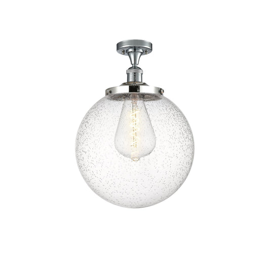 Innovations Beacon 14in 1-Light Semi-Flush Mount | Industrial Polished Chrome Steel and Seedy Glass | Entryway & Covered Patio | Model 517-1CH-PC-G204-14