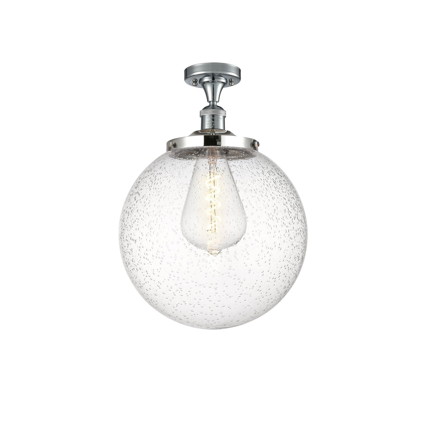 Innovations Beacon 14in 1-Light Semi-Flush Mount | Industrial Polished Chrome Steel and Seedy Glass | Entryway & Covered Patio | Model 517-1CH-PC-G204-14