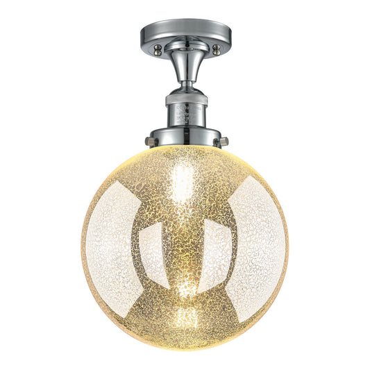 Innovations Beacon 10in 1-Light Semi-Flush Mount | Industrial Polished Chrome Steel and Mercury Seeded Glass | Entryway & | Model 517-1CH-PC-G208-10