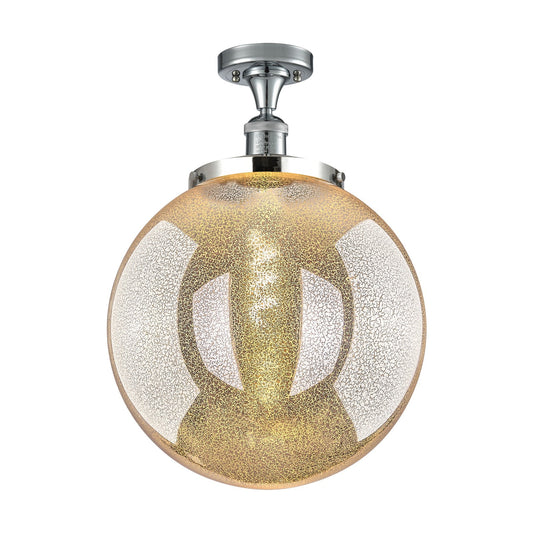 Innovations Beacon 14in 1-Light Semi-Flush Mount | Industrial Polished Chrome Steel and Mercury Seeded Glass | Kitchen & | Model 517-1CH-PC-G208-14