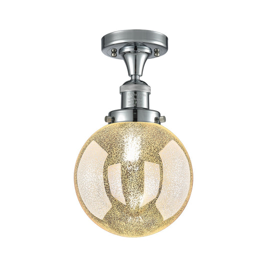 Innovations Beacon 8in 1-Light Semi-Flush Mount | Industrial Polished Chrome Steel and Mercury Seeded Glass | Kitchen & Hallway | Model 517-1CH-PC-G208-8