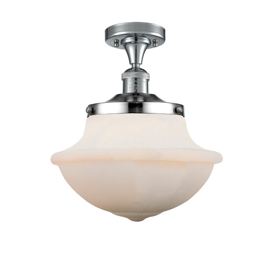 Innovations Oxford 12in 1-Light Semi-Flush Mount | Traditional Polished Chrome and Matte White Frosted Glass | Entryway & Hallway | Model 517-1CH-PC-G541