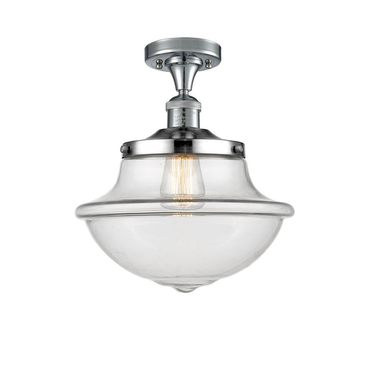 Innovations Oxford 12in 1-Light Semi-Flush | Traditional Polished Chrome and Clear Glass | Damp-Rated Bathroom & Entryway | Model 517-1CH-PC-G542-LED