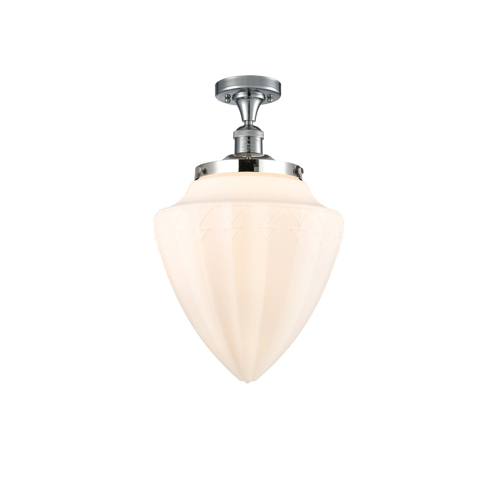 Innovations Bullet 12in 1-Light Semi-Flush Mount | Traditional Art Deco Polished Chrome and Matte White Frosted Glass | Model 517-1CH-PC-G661-12