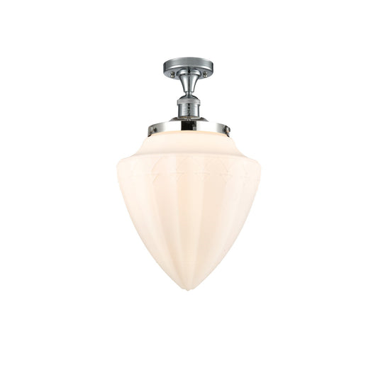 Innovations Bullet 12in 1-Light Semi-Flush | Traditional Art Deco Polished Chrome and Matte White Frosted Glass | Damp | Model 517-1CH-PC-G661-12-LED