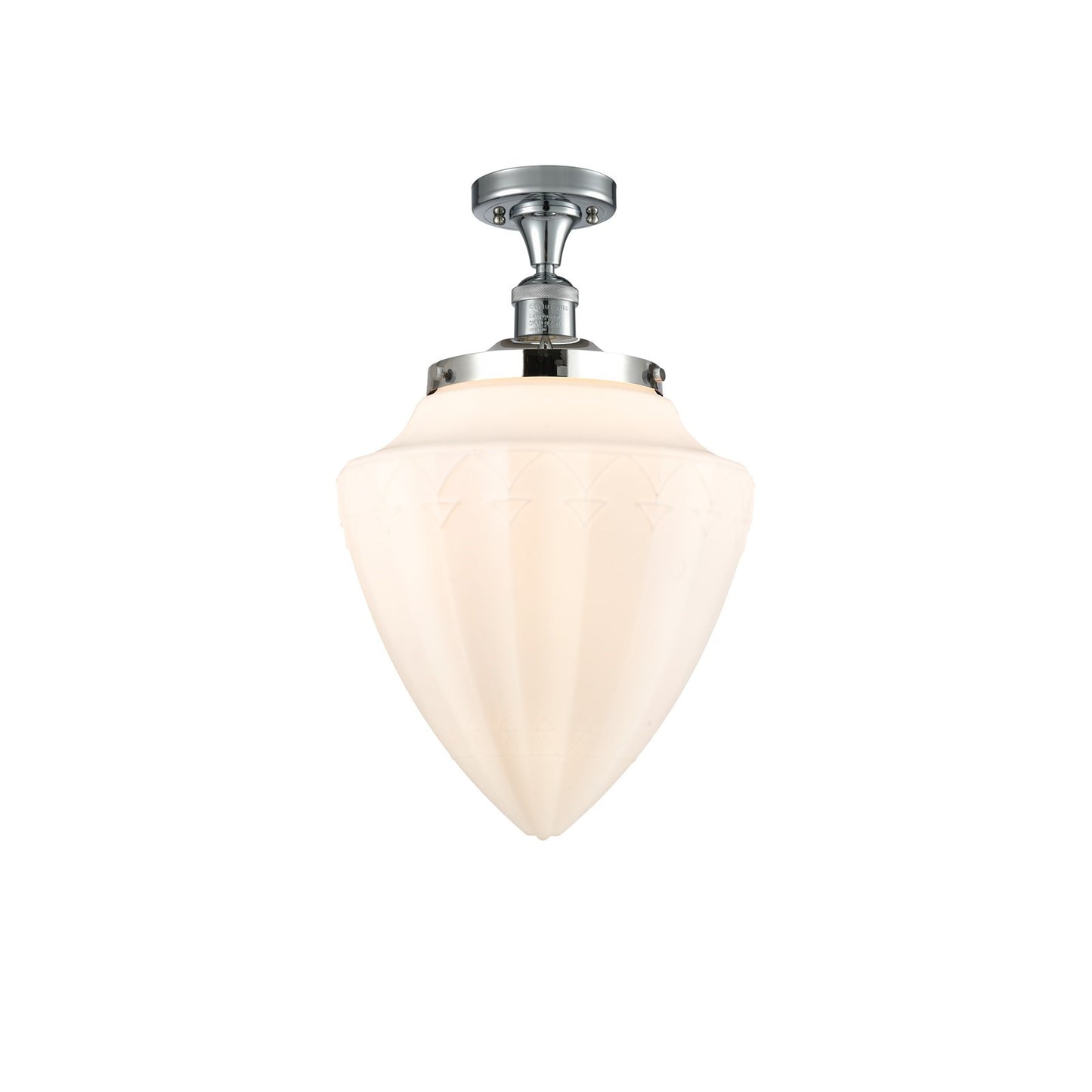 Innovations Bullet 12in 1-Light Semi-Flush | Traditional Art Deco Polished Chrome and Matte White Frosted Glass | Damp | Model 517-1CH-PC-G661-12-LED