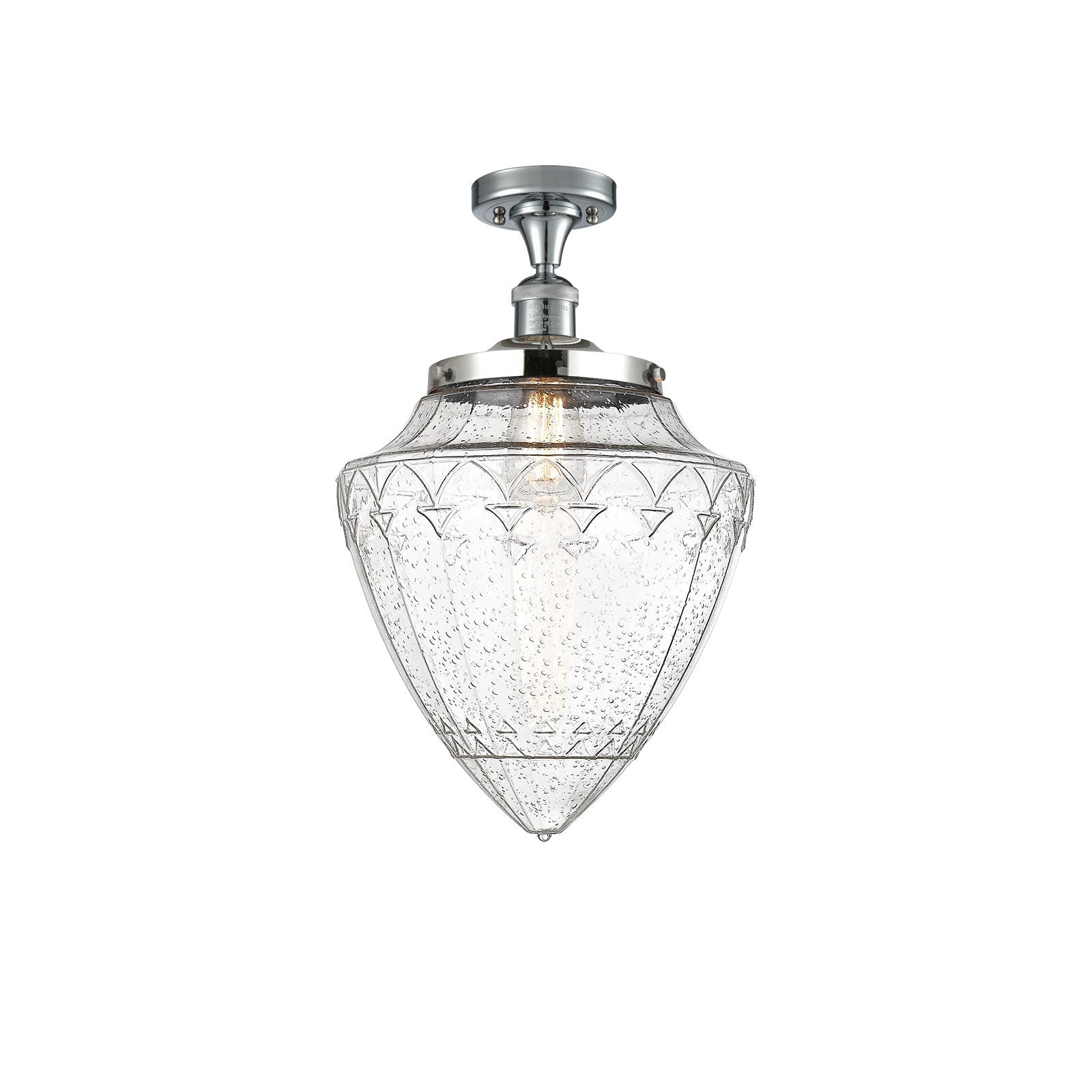 Innovations Bullet 12in 1-Light Semi-Flush Mount | Traditional Art Deco Polished Chrome Steel and Seedy Glass | Damp-Rated | Model 517-1CH-PC-G664-12