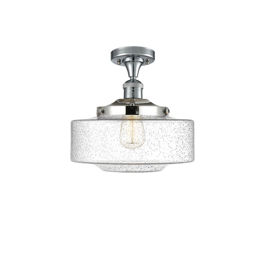 Innovations Bridgeton 12in 1-Light Semi-Flush Mount | Traditional Polished Chrome Steel and Seedy Glass | Entryway & | Model 517-1CH-PC-G694-12-LED