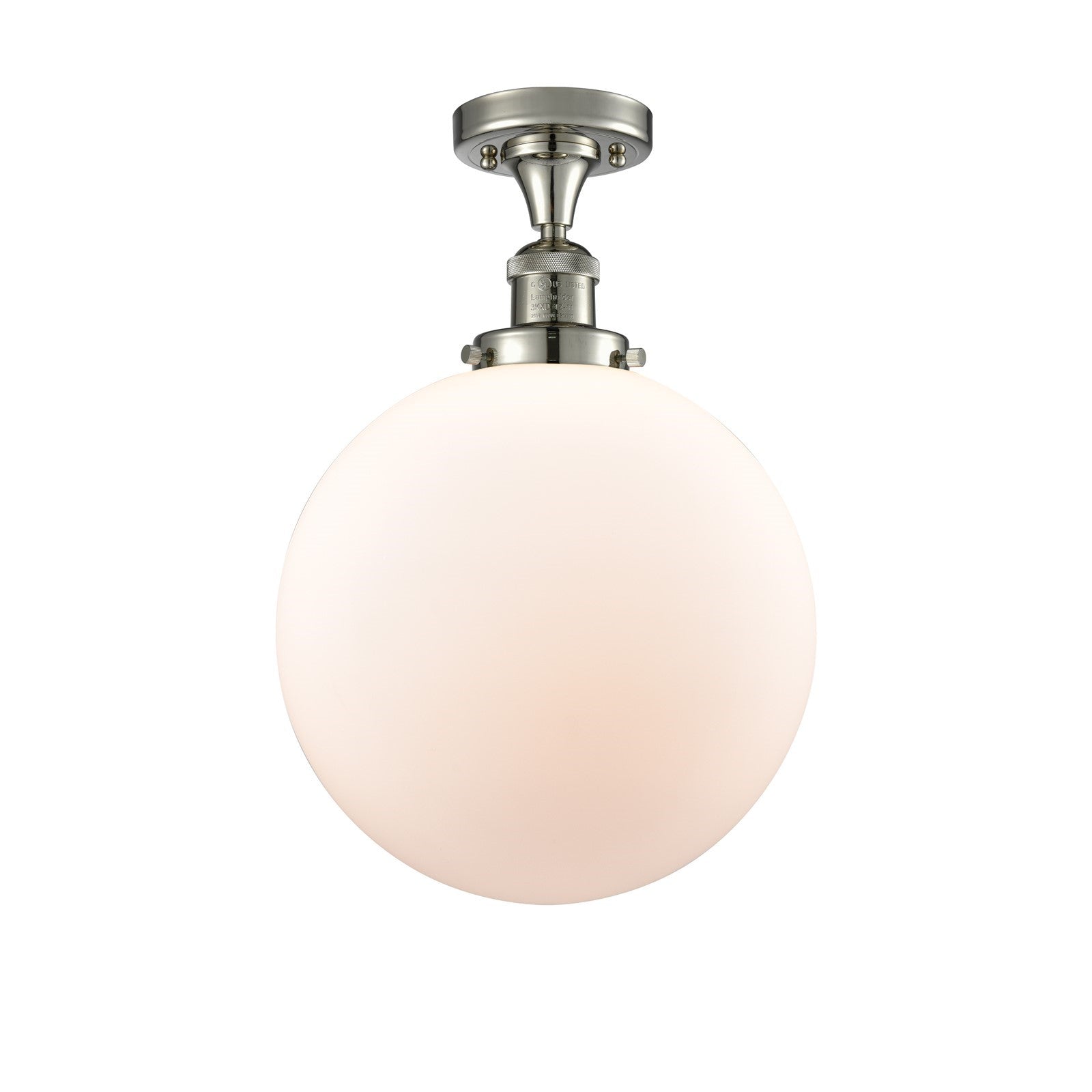 Innovations Beacon 12in 1-Light Semi-Flush Mount | Industrial Polished Nickel and Matte White Frosted Glass | Entryway & | Model 517-1CH-PN-G201-12