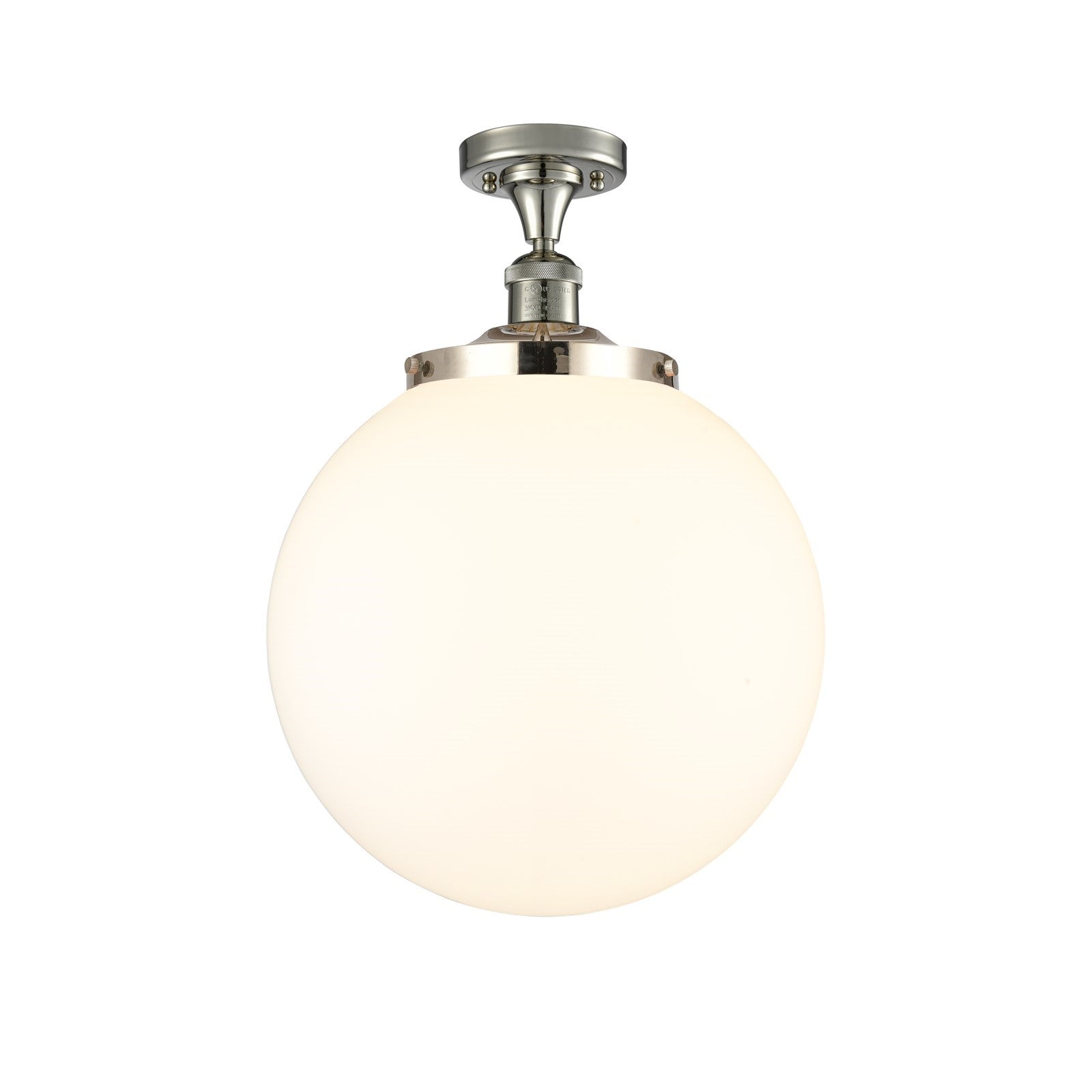 Innovations Beacon 14in 1-Light Semi-Flush Mount | Industrial Polished Nickel and Matte White Frosted Glass | Entryway & | Model 517-1CH-PN-G201-14