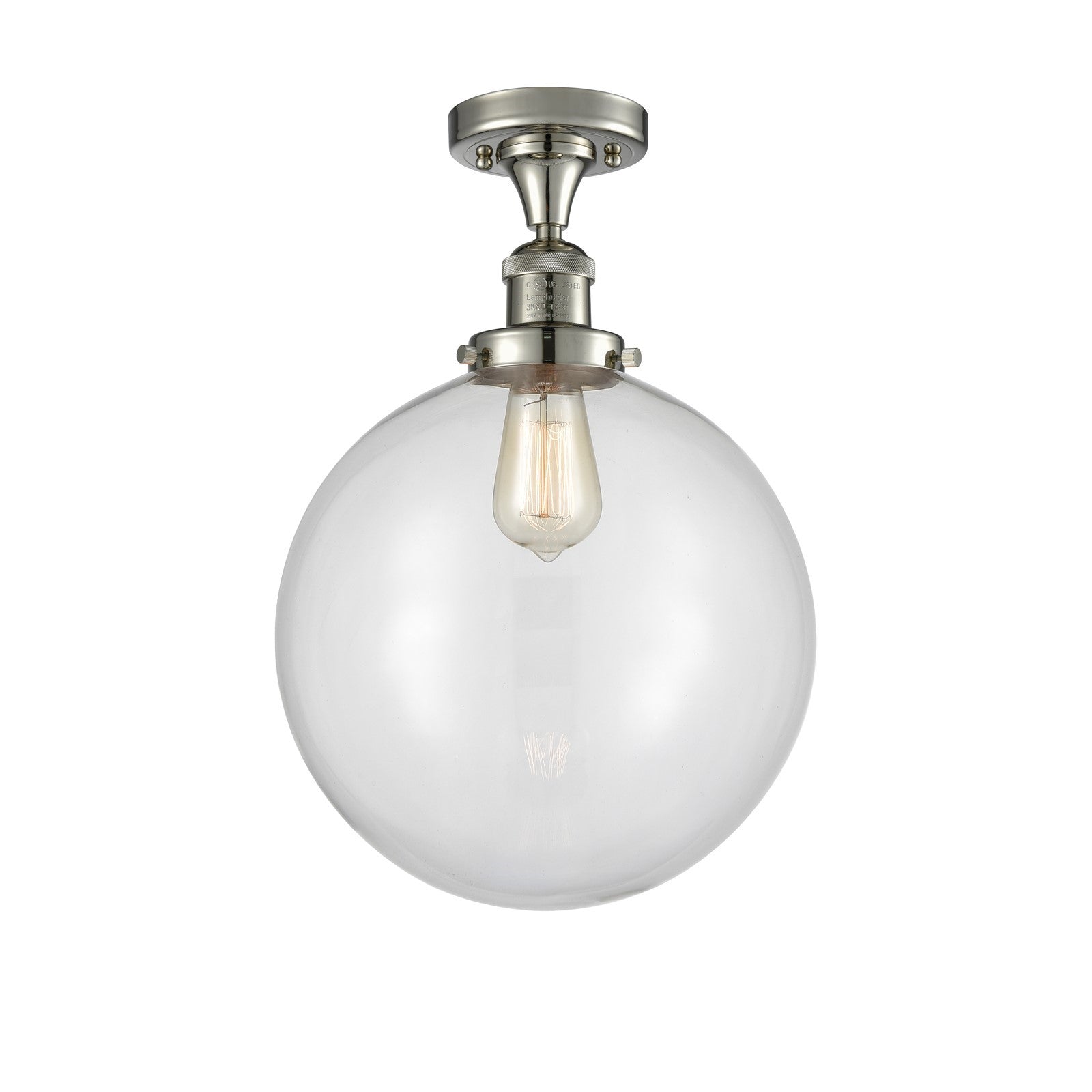 Innovations Beacon 12in 1-Light Semi-Flush Mount | Industrial Polished Nickel Steel and Clear Glass | Bathroom & Entryway | Model 517-1CH-PN-G202-12-LED