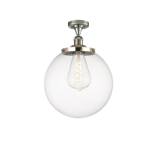 Innovations Beacon 14in 1-Light Semi-Flush Mount | Industrial Polished Nickel Steel and Clear Glass | Entryway & Hallway | 14 x | Model 517-1CH-PN-G202-14
