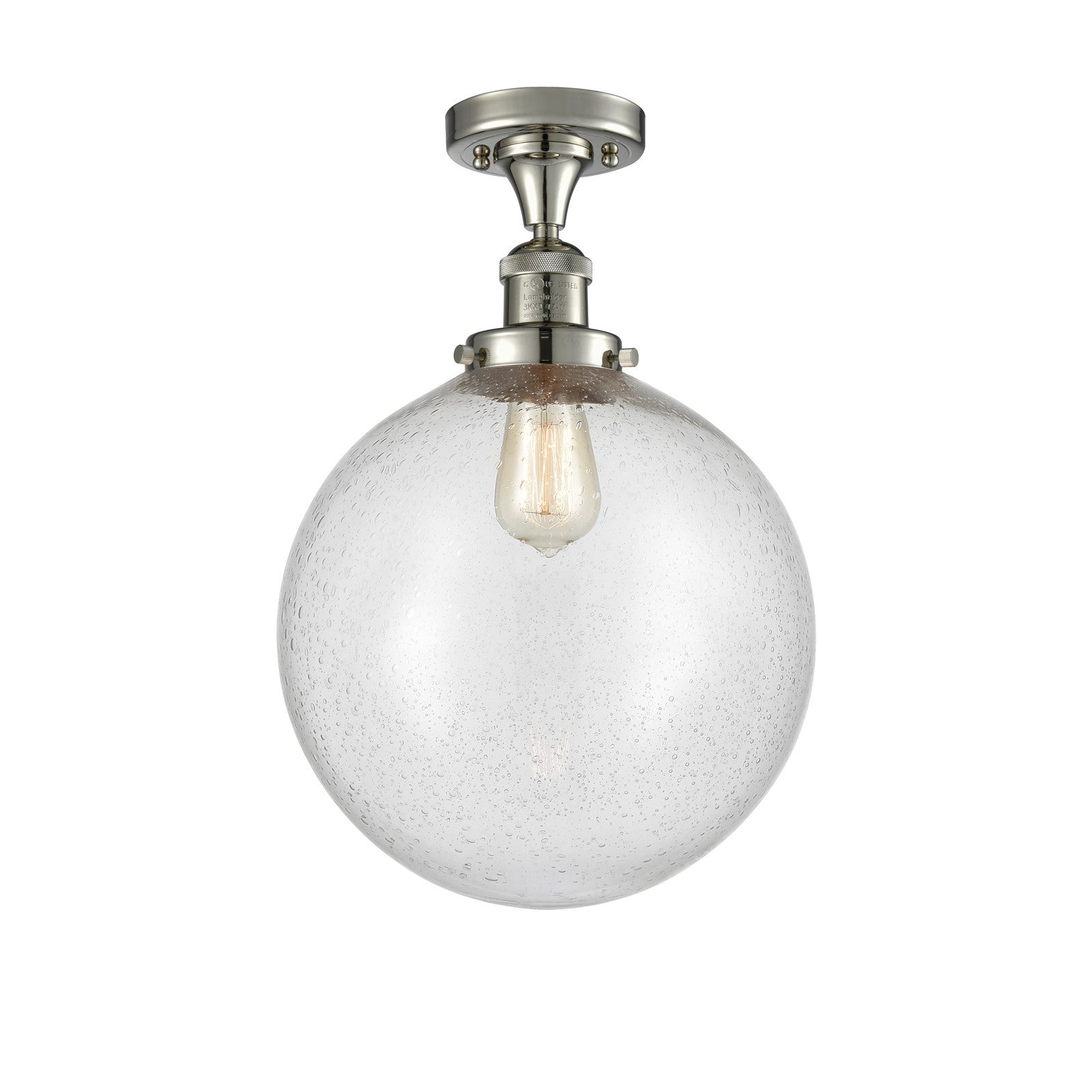 Innovations Beacon 12in 1-Light Semi-Flush Mount | Industrial Polished Nickel Steel and Seedy Glass | Kitchen & Bathroom | Model 517-1CH-PN-G204-12-LED