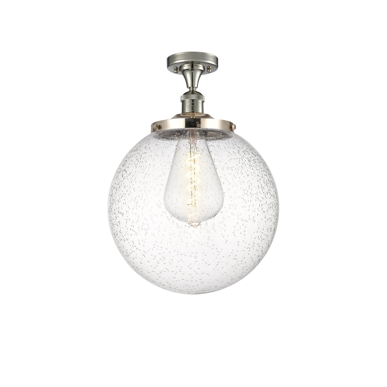 Innovations Beacon 14in 1-Light Semi-Flush Mount | Industrial Polished Nickel and Seedy Glass | Entryway & Hallway | 14 x 17 in | Model 517-1CH-PN-G204-14