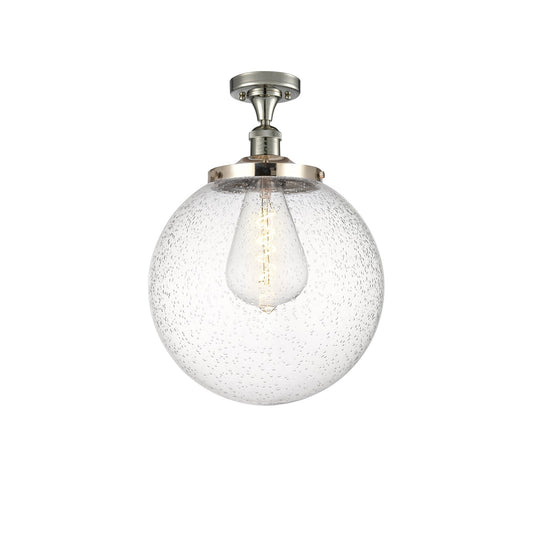 Innovations Beacon 14in 1-Light Semi-Flush Mount | Industrial Polished Nickel and Seedy Glass | Entryway & Hallway | 14 x 17 in | Model 517-1CH-PN-G204-14