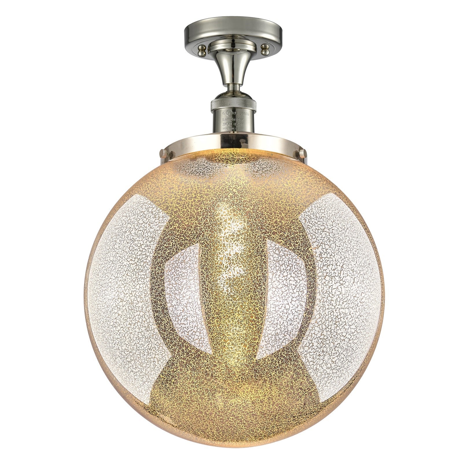 Innovations Beacon 14in 1-Light Semi-Flush Mount | Industrial Polished Nickel and Mercury Seeded Glass | Damp-Rated Entryway & | Model 517-1CH-PN-G208-14