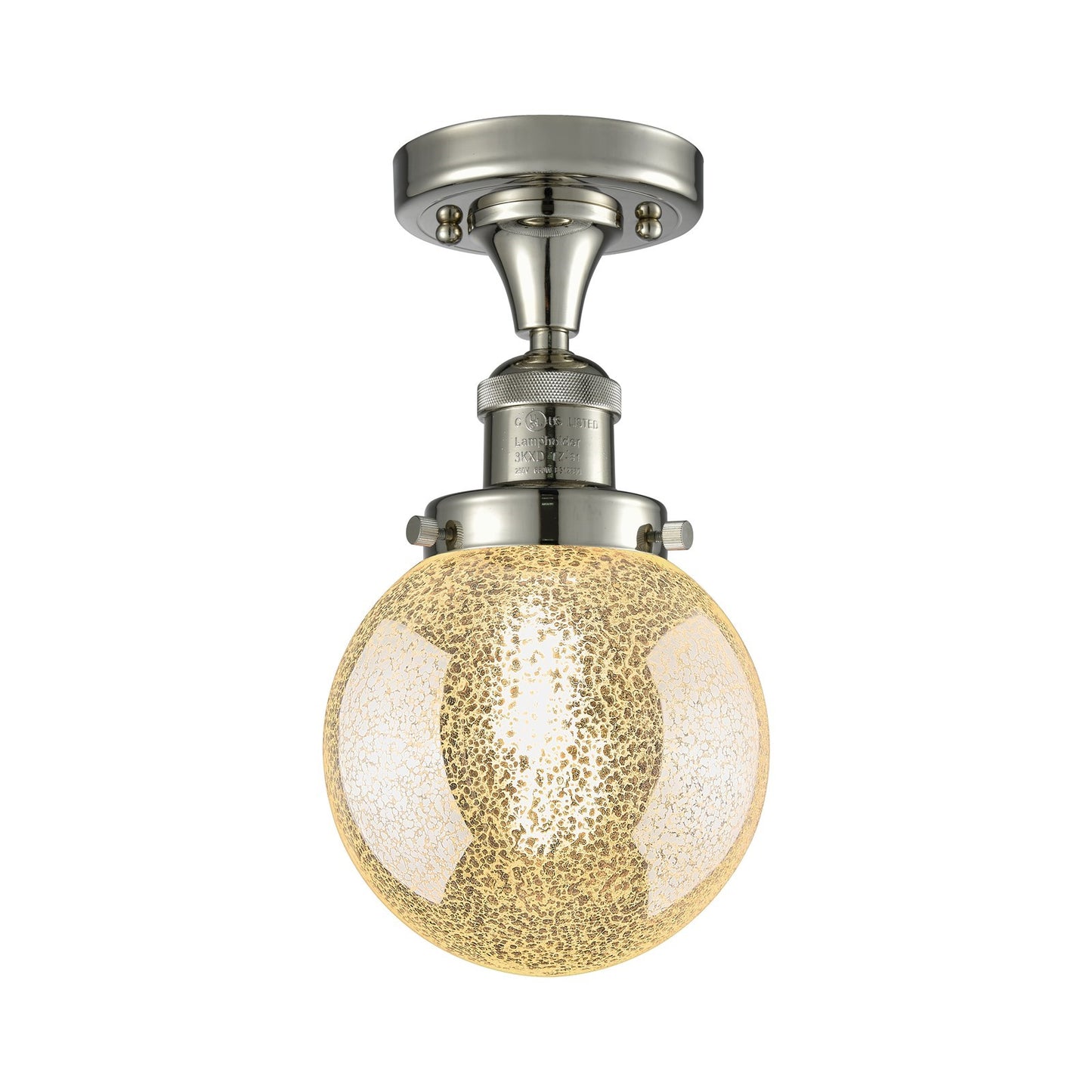Innovations Beacon 6in 1-Light Semi-Flush Mount | Industrial Polished Nickel Steel and Mercury Seeded Glass | Entryway & Hallway | Model 517-1CH-PN-G208-6