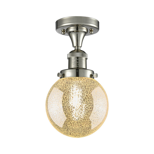 Innovations Beacon 6in 1-Light Semi-Flush Mount | Industrial Polished Nickel Steel and Mercury Seeded Glass | Entryway & Hallway | Model 517-1CH-PN-G208-6