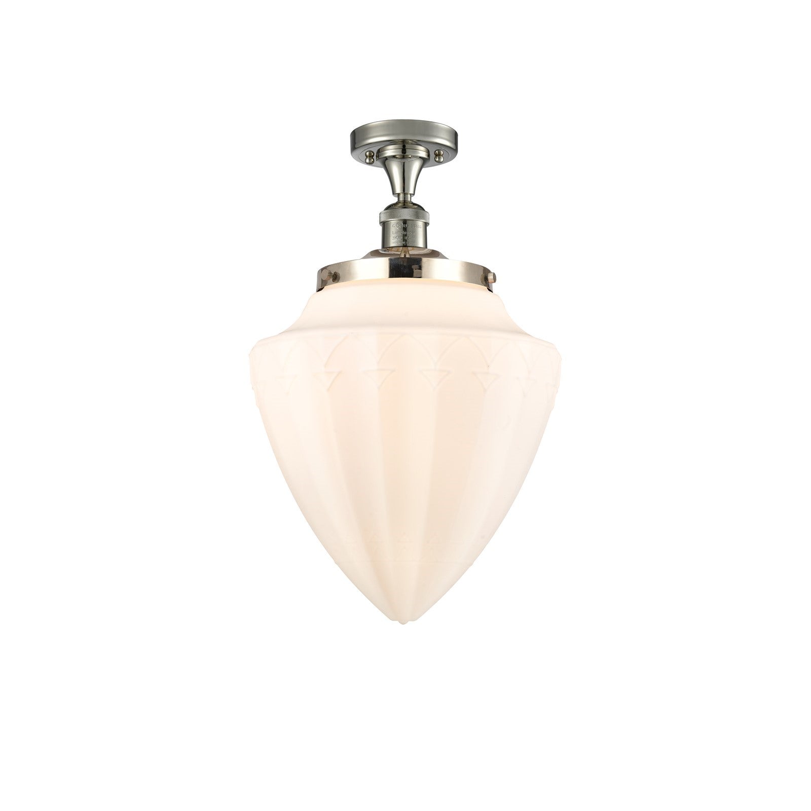 Innovations Bullet 12in 1-Light Semi-Flush Mount | Traditional Art Deco Polished Nickel Steel and Matte White Frosted Glass | Model 517-1CH-PN-G661-12