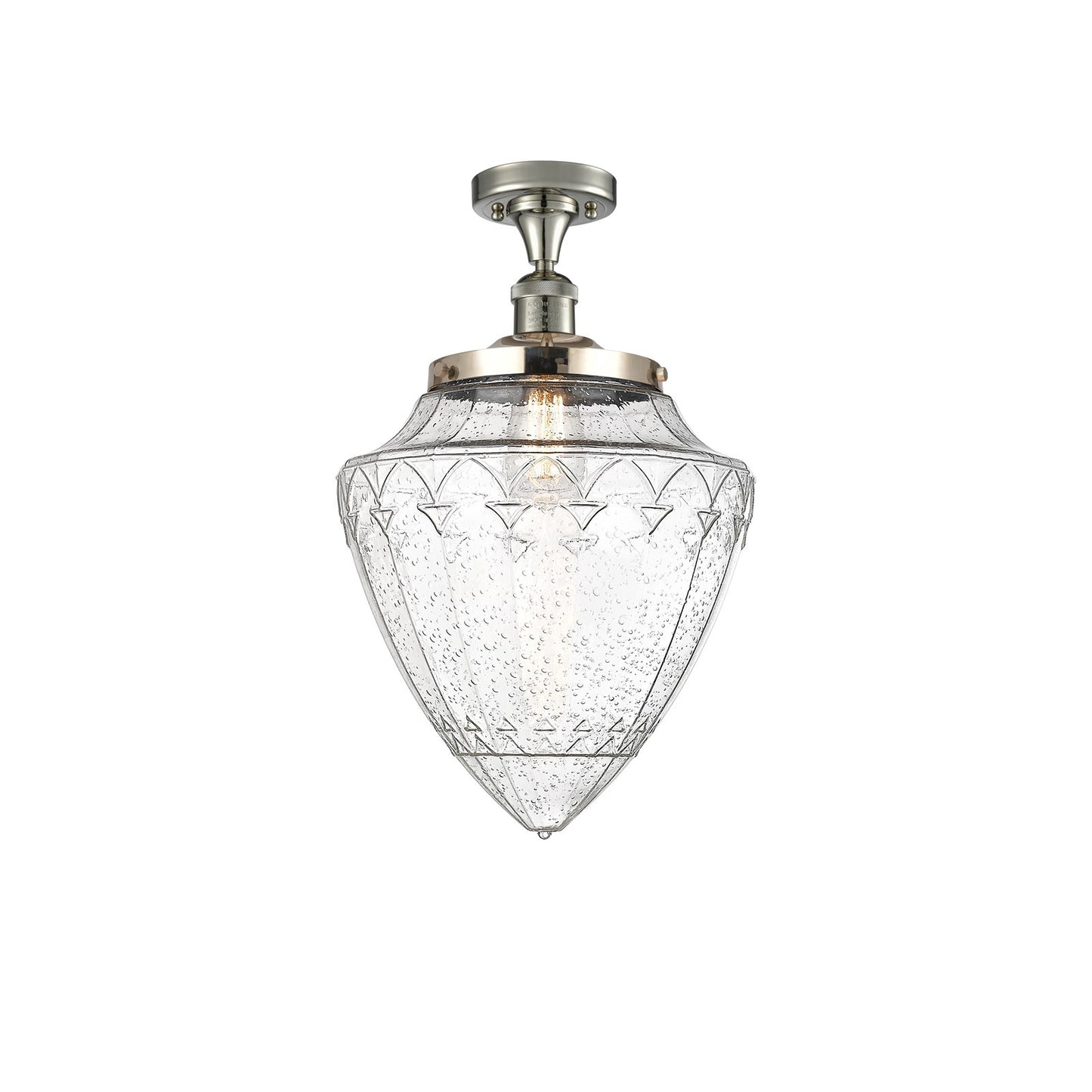 Innovations Bullet 12in 1-Light Semi-Flush Mount | Traditional Art Deco Polished Nickel Steel and Seedy Glass | Entryway & | Model 517-1CH-PN-G664-12