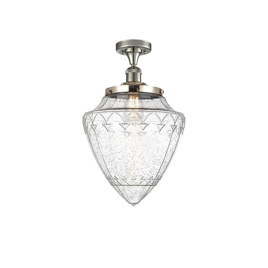 Innovations Bullet 12in 1-Light Semi-Flush Mount | Traditional Art Deco Polished Nickel Steel and Seedy Glass | Entryway & | Model 517-1CH-PN-G664-12