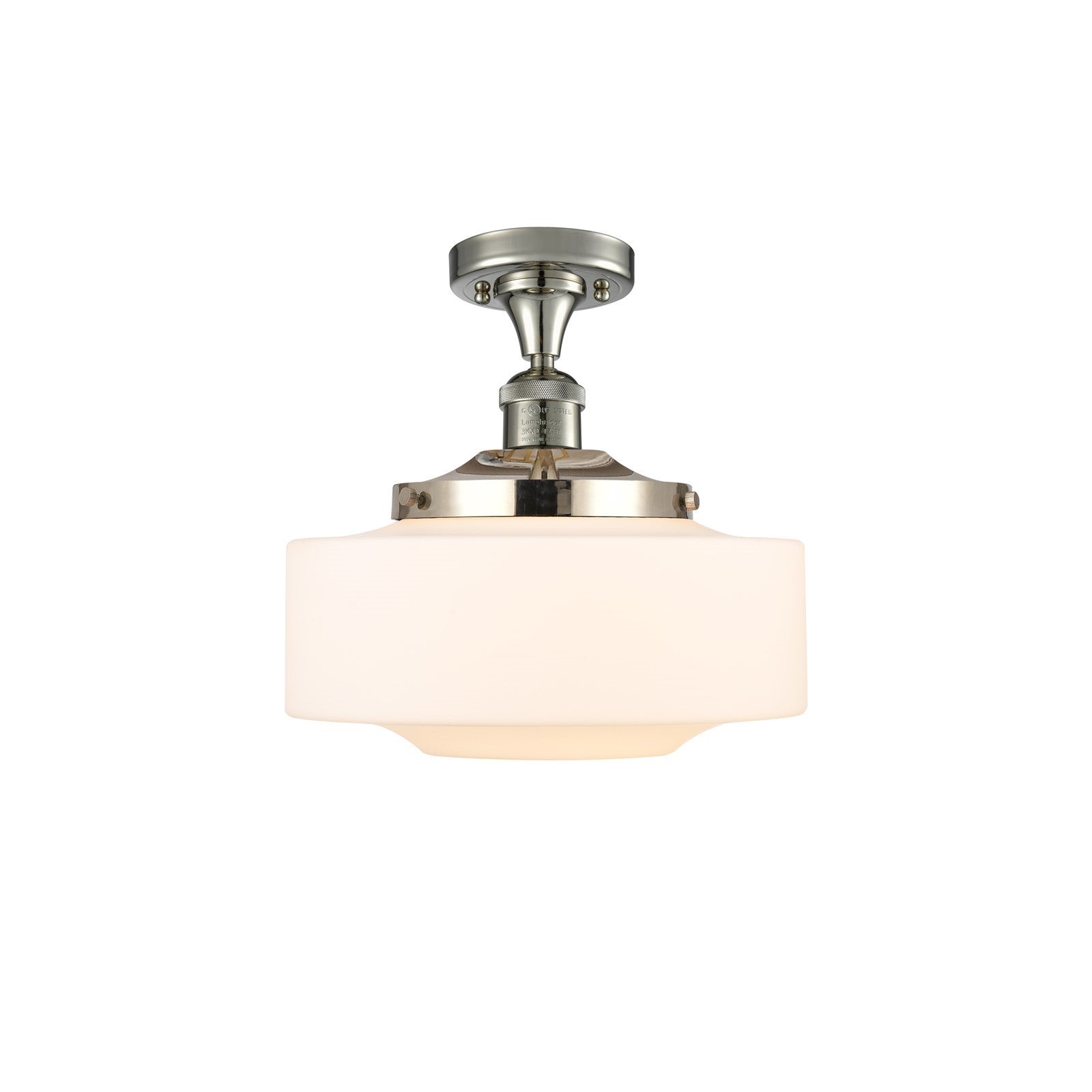 Innovations Bridgeton 12in 1-Light Semi-Flush Mount | Traditional Polished Nickel and Matte White Frosted Glass | Model 517-1CH-PN-G691-12-LED