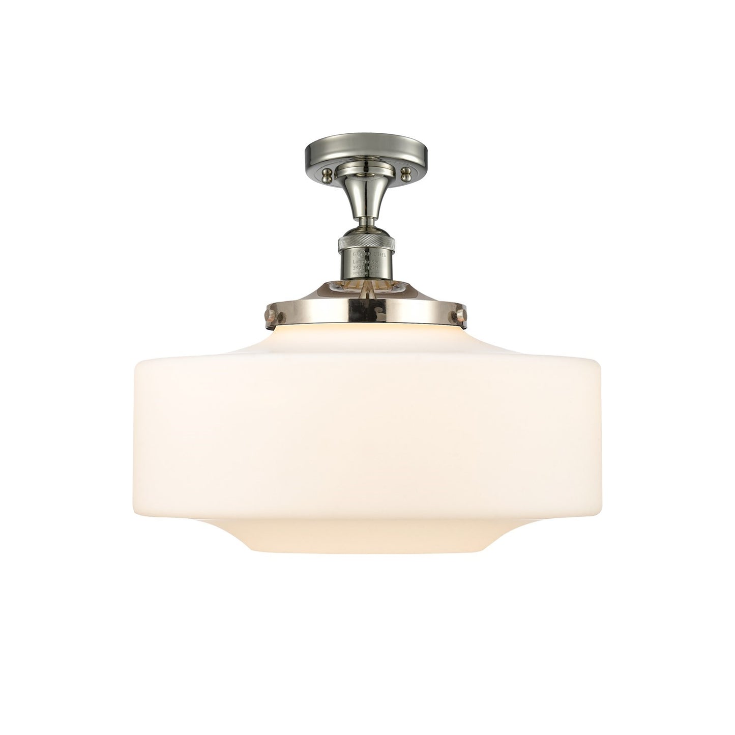 Innovations Bridgeton 16in 1-Light Semi-Flush Mount | Traditional Polished Nickel Steel and Matte White Frosted Glass | Model 517-1CH-PN-G691-16