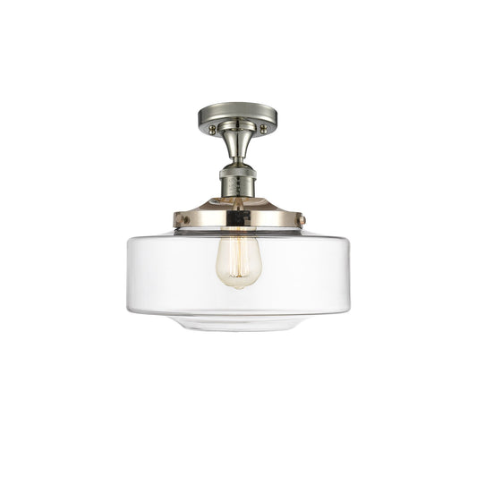 Innovations Bridgeton 12in 1-Light Semi-Flush Mount | Traditional Polished Nickel Steel and Clear Glass | Entryway & Hallway | Model 517-1CH-PN-G692-12