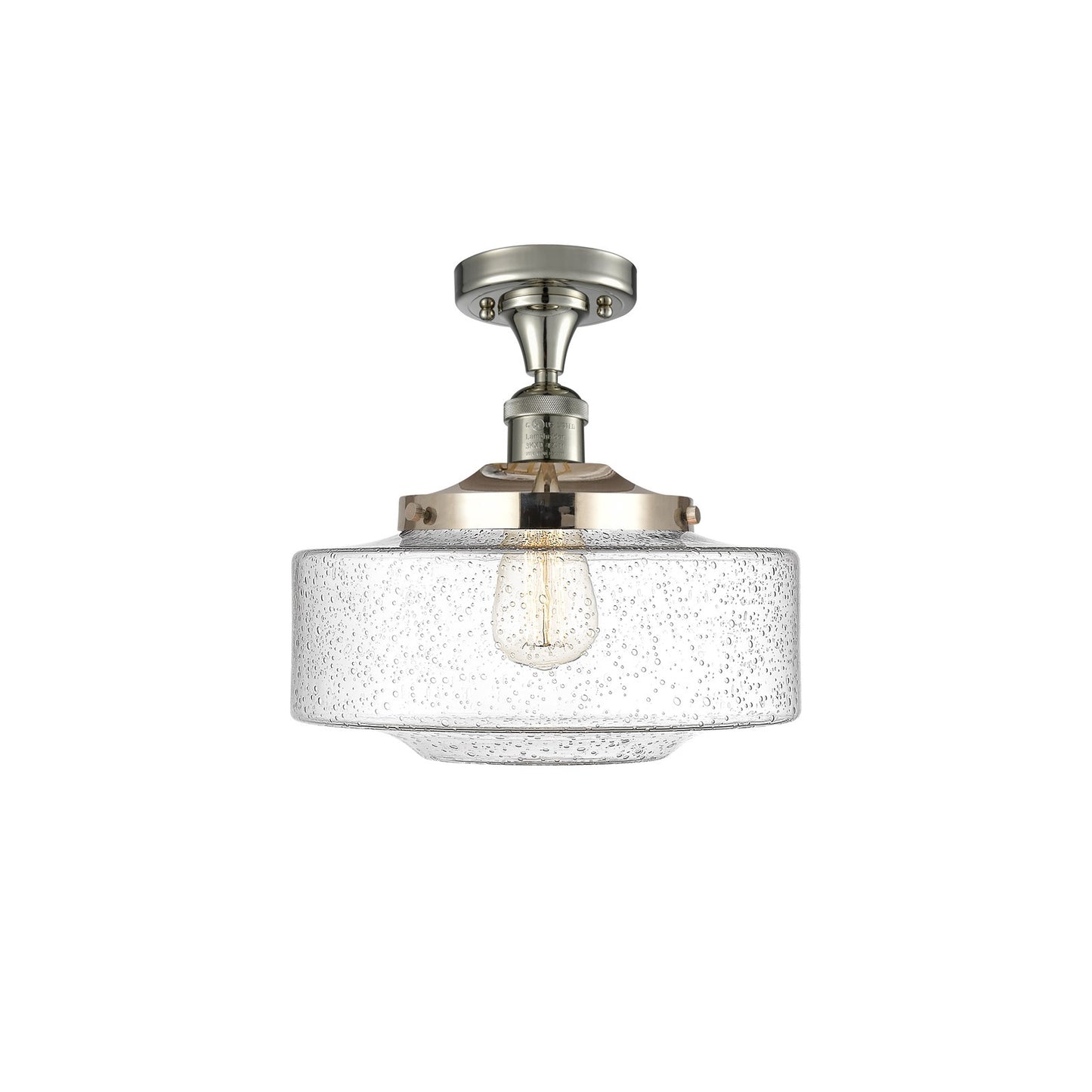 Innovations Bridgeton 12in 1-Light Semi-Flush Mount | Traditional Polished Nickel Steel and Seedy Glass | Hallway & Foyer | Model 517-1CH-PN-G694-12-LED
