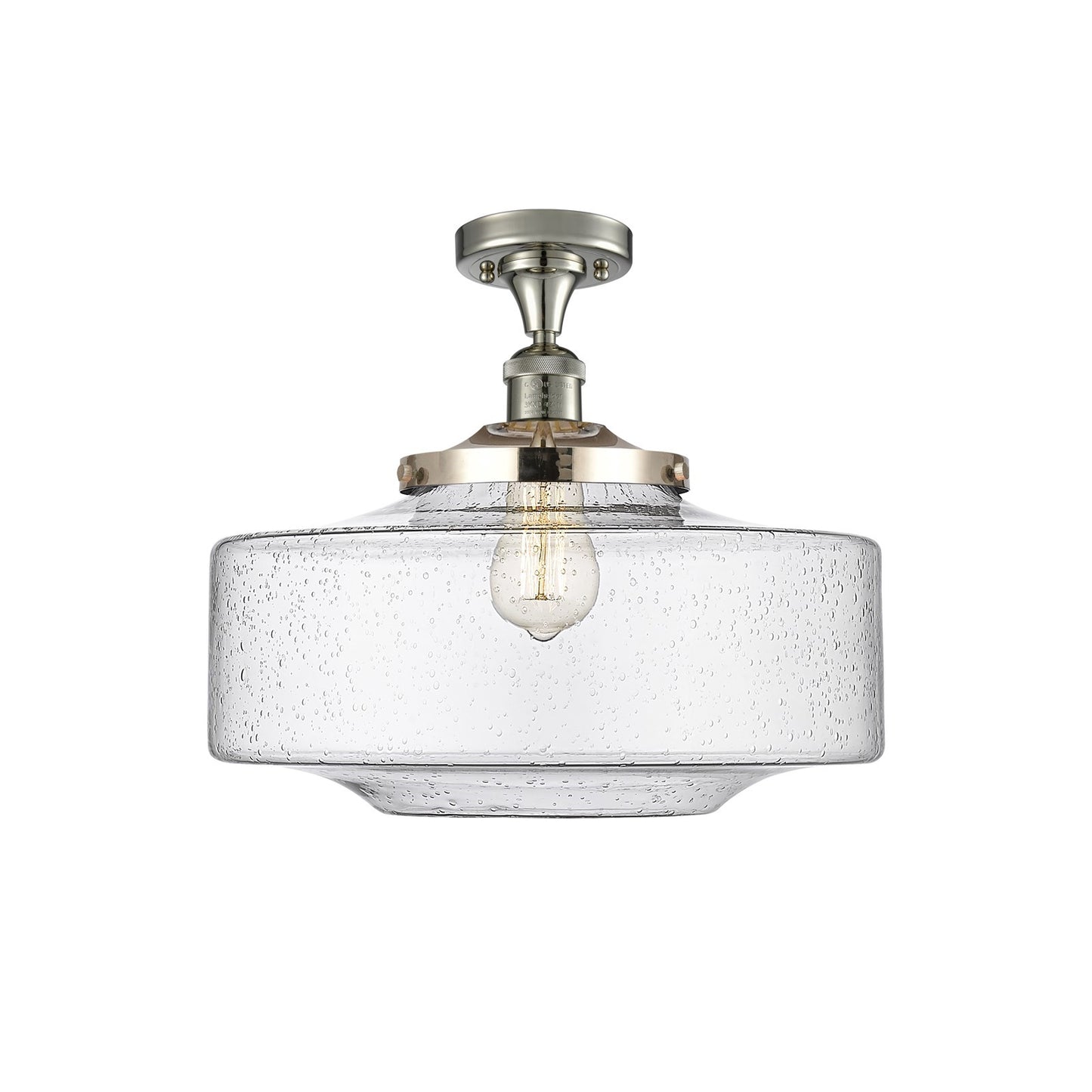 Innovations Bridgeton 16in 1-Light Semi-Flush Mount | Traditional Polished Nickel Steel and Seedy Glass | Entryway & Hallway | Model 517-1CH-PN-G694-16