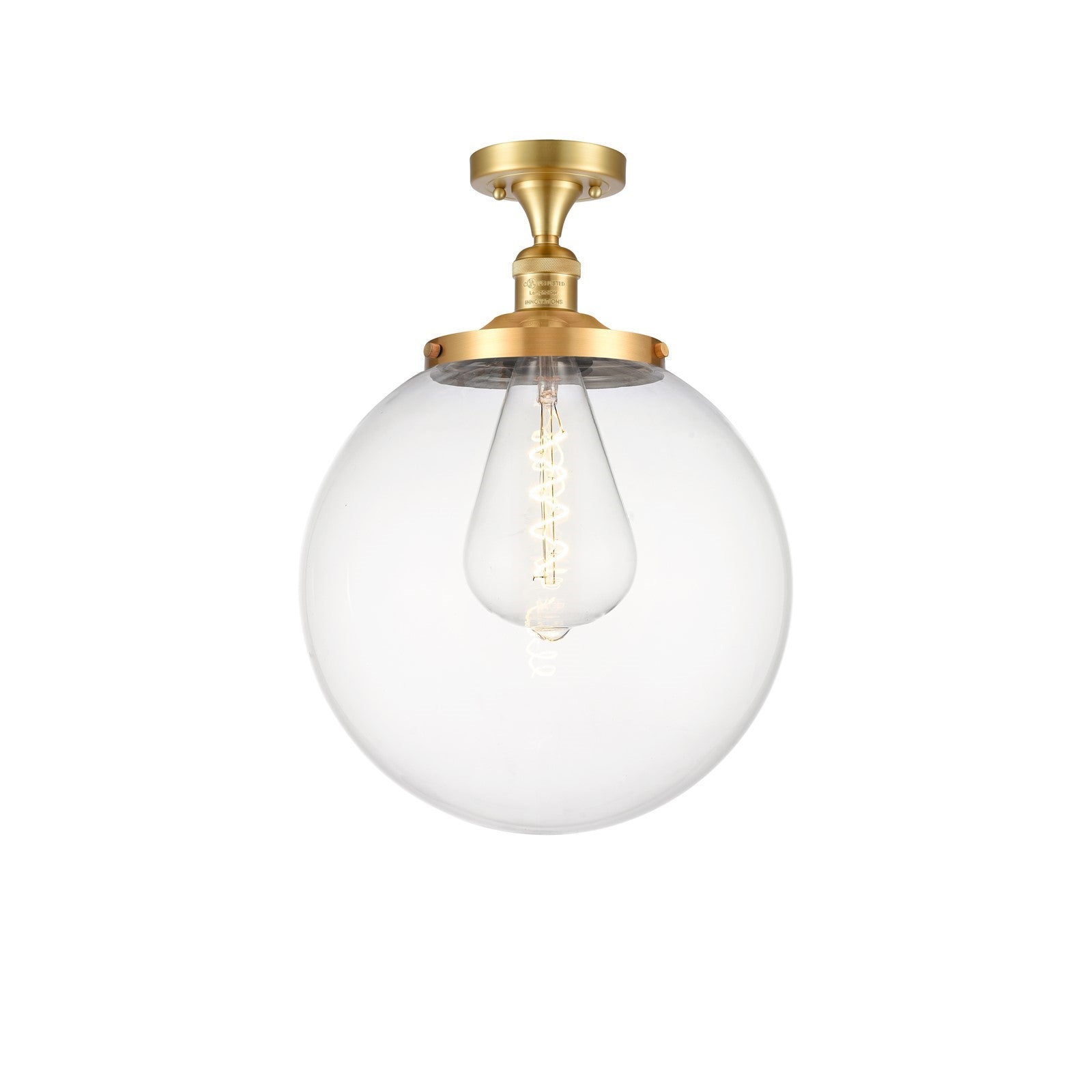 Innovations Beacon 14in 1-Light Semi-Flush Mount | Industrial Satin Gold Steel and Clear Glass | Entryway & Hallway | 14 x 17 in | Model 517-1CH-SG-G202-14
