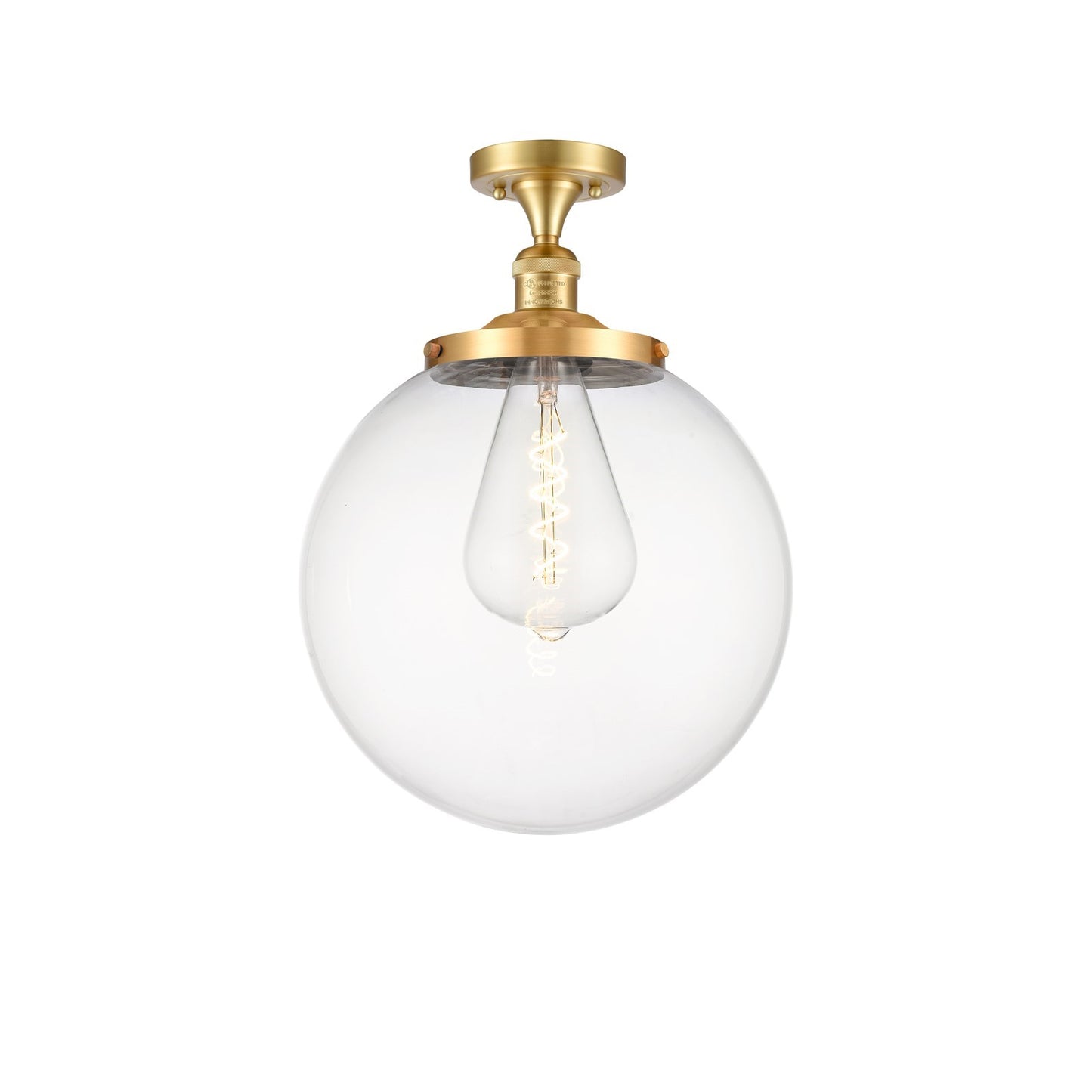 Innovations Beacon 14in 1-Light Semi-Flush Mount | Industrial Satin Gold Steel and Clear Glass | Entryway & Hallway | 14 x 17 in | Model 517-1CH-SG-G202-14