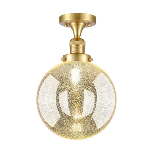 Innovations Beacon 10in 1-Light Semi-Flush Mount | Industrial Satin Gold and Mercury Seeded Glass | Entryway & Hallway | 10 x | Model 517-1CH-SG-G208-10