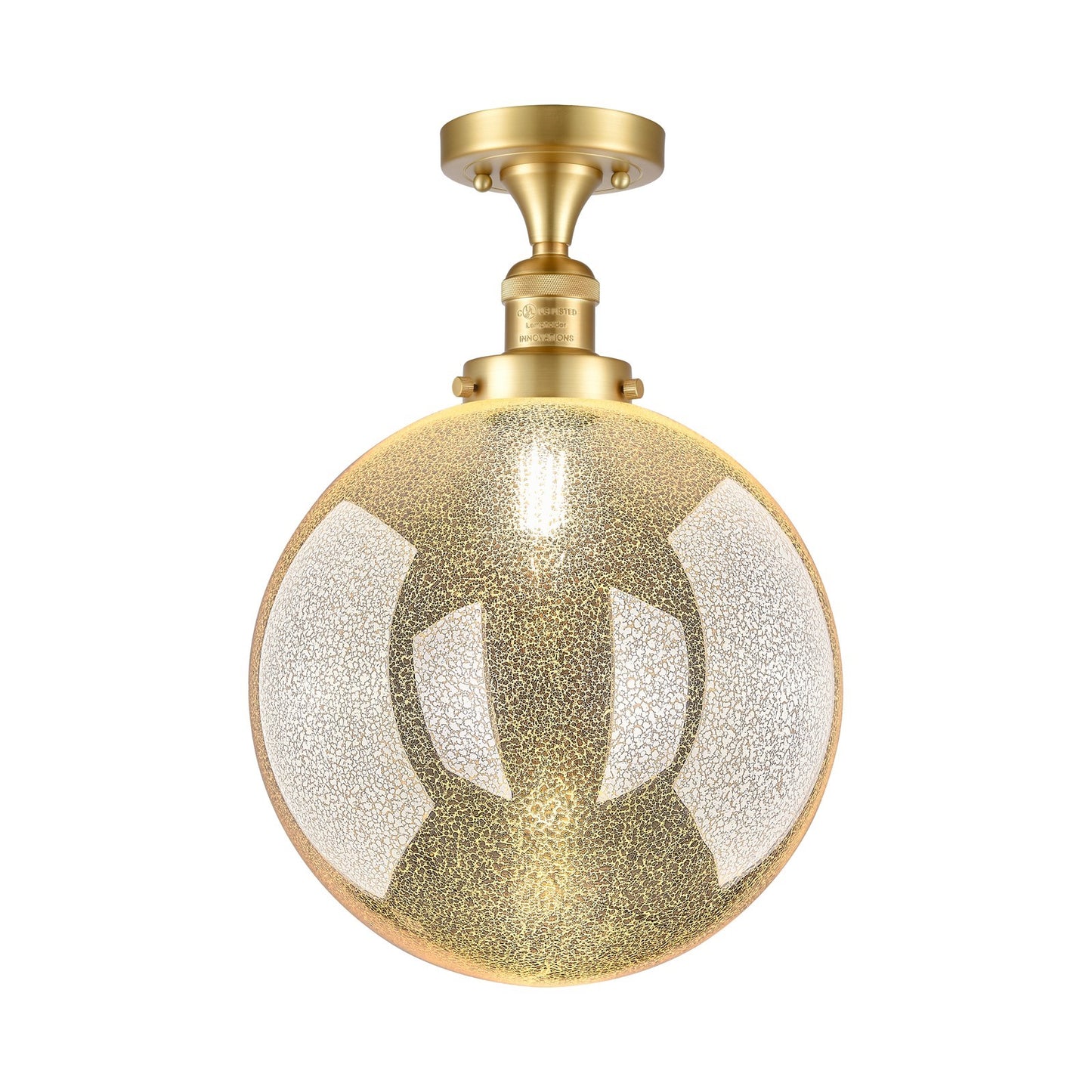 Innovations Beacon 12in 1-Light Semi-Flush Mount | Industrial Satin Gold Steel and Mercury Seeded Glass | Entryway & Hallway | Model 517-1CH-SG-G208-12