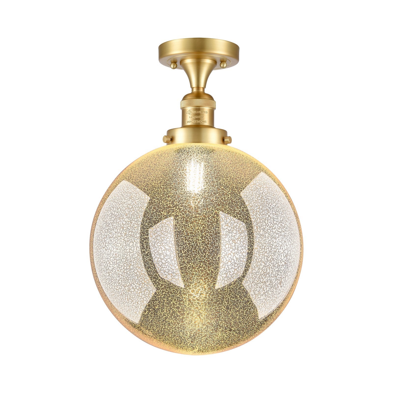 Innovations Beacon 12in 1-Light Semi-Flush Mount | Industrial Satin Gold Steel and Mercury Seeded Glass | Entryway & Hallway | Model 517-1CH-SG-G208-12