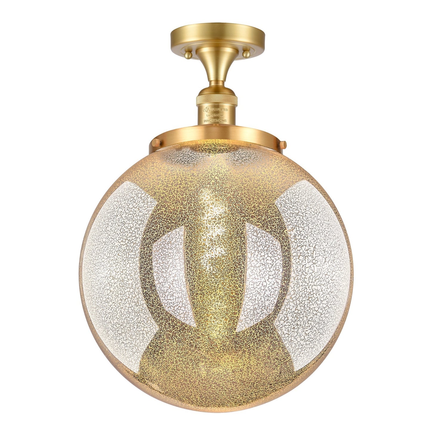 Innovations Beacon 14in 1-Light Semi-Flush Mount | Industrial Satin Gold Steel and Mercury Seeded Glass | Entryway & Hallway | Model 517-1CH-SG-G208-14