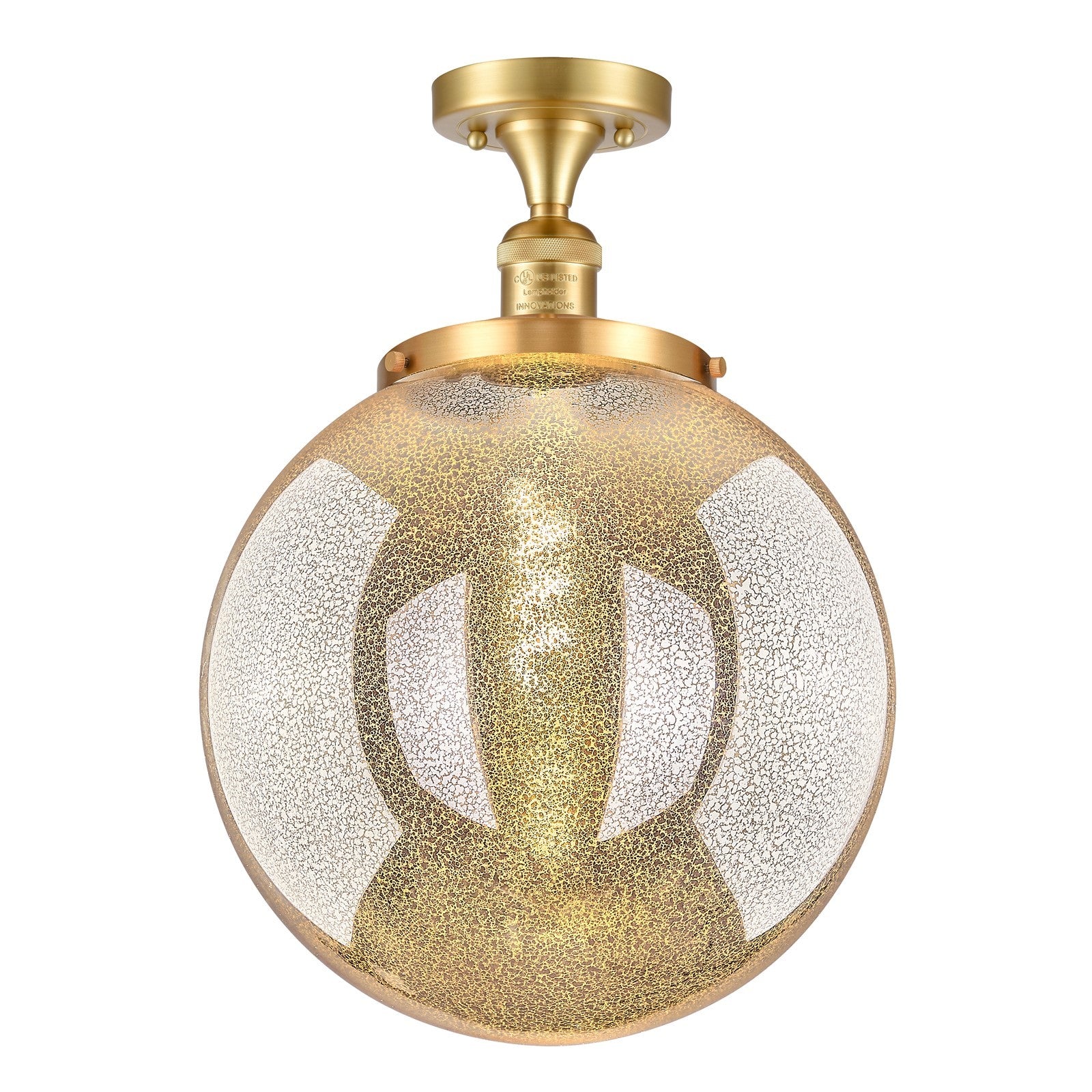 Innovations Beacon 14in 1-Light Semi-Flush Mount | Industrial Satin Gold Steel and Mercury Seeded Glass | Entryway & Hallway | Model 517-1CH-SG-G208-14