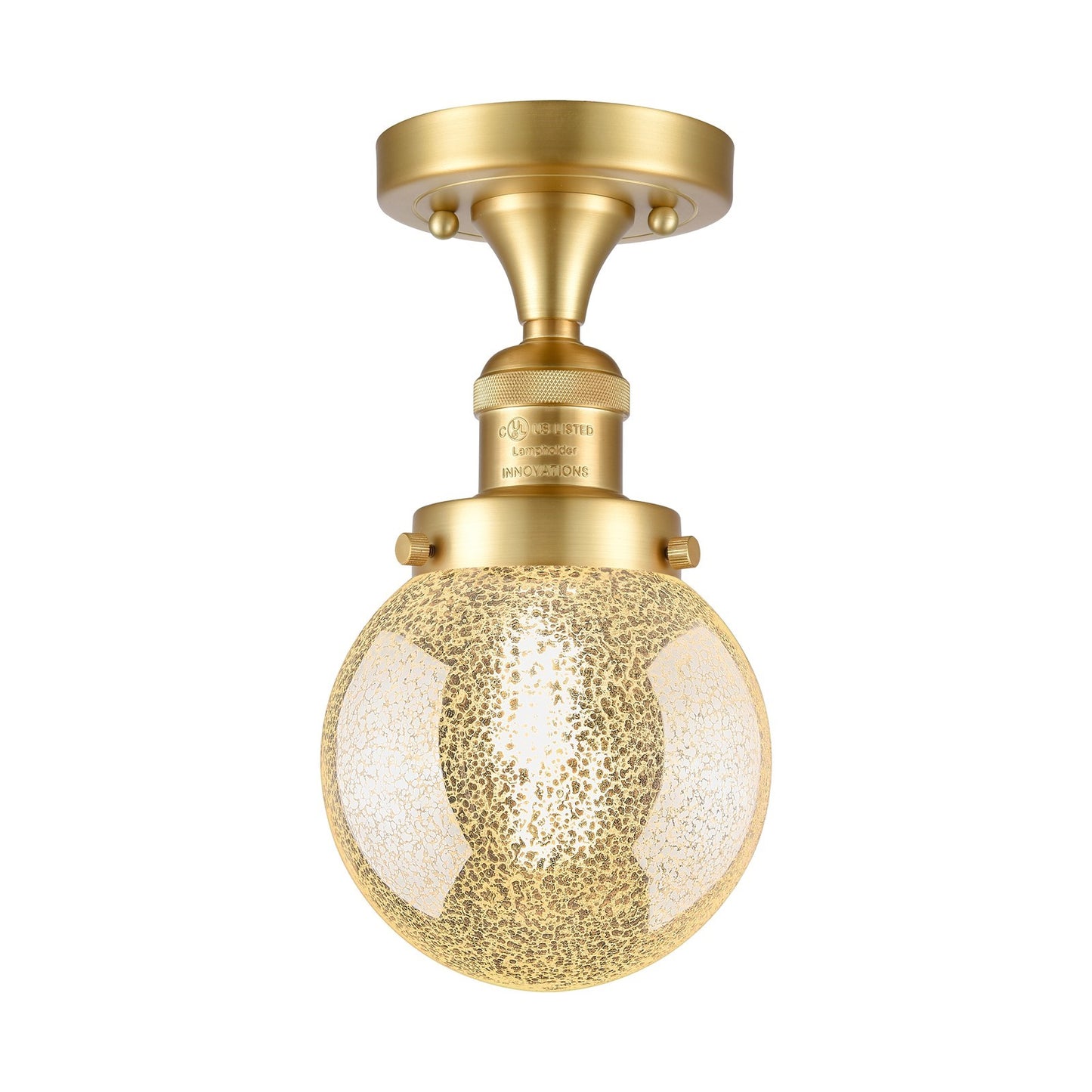 Innovations Beacon 6in 1-Light Semi-Flush Mount | Industrial Restoration Satin Gold Steel and Mercury Seeded Glass | Hallway & | Model 517-1CH-SG-G208-6