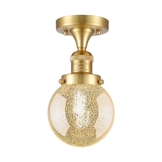 Innovations Beacon 6in 1-Light Semi-Flush Mount | Industrial Restoration Satin Gold Steel and Mercury Seeded Glass | Hallway & | Model 517-1CH-SG-G208-6